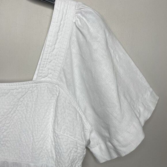 MADEWELL Linen Mini Dress Women 8 White Square Neck Cutout NP764 - Picture 5 of 12